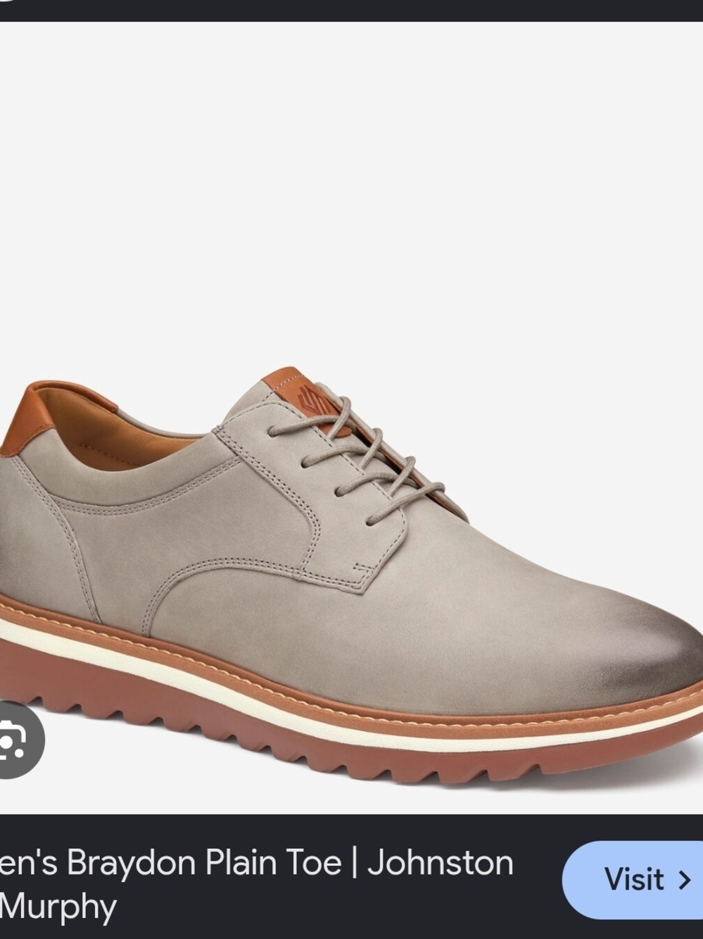 Johnston & Murphy Truform Men's 10W Braydon Plain Toe Lace-Up Gray Derby Shoes